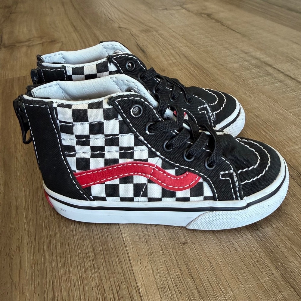 Vans Sk8-Hi Zip Toddler 6.0 Checkerboard Black Red High Top Sneakers 721356 - Picture 3 of 10